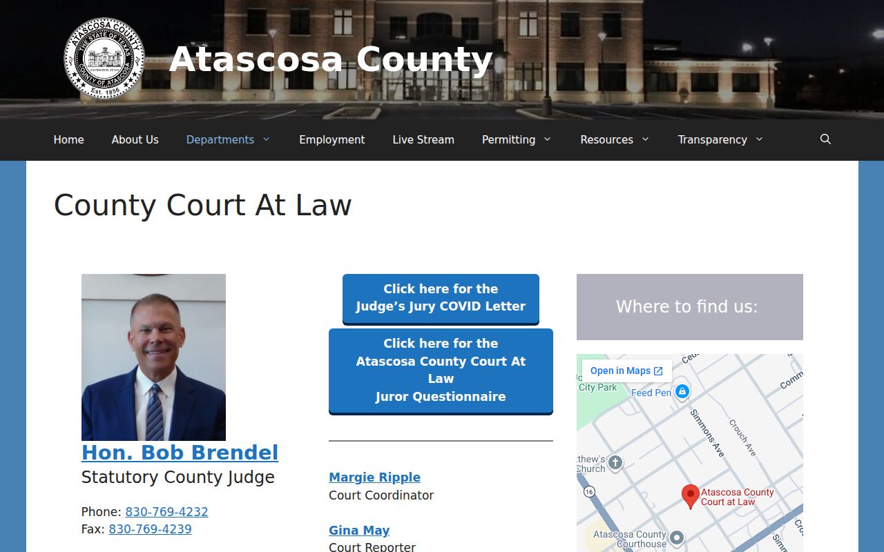 Atascosa County warrant records, County Court at Law information
