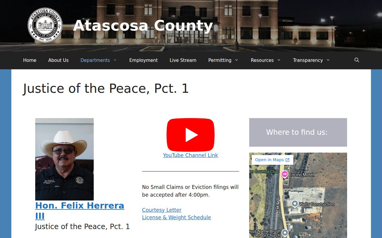 Atascosa County bench warrants, JP1 contact and payment page