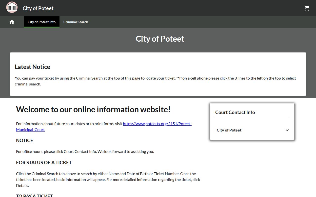 Atascosa County warrant records in Poteet, blank official court-linked payment portal