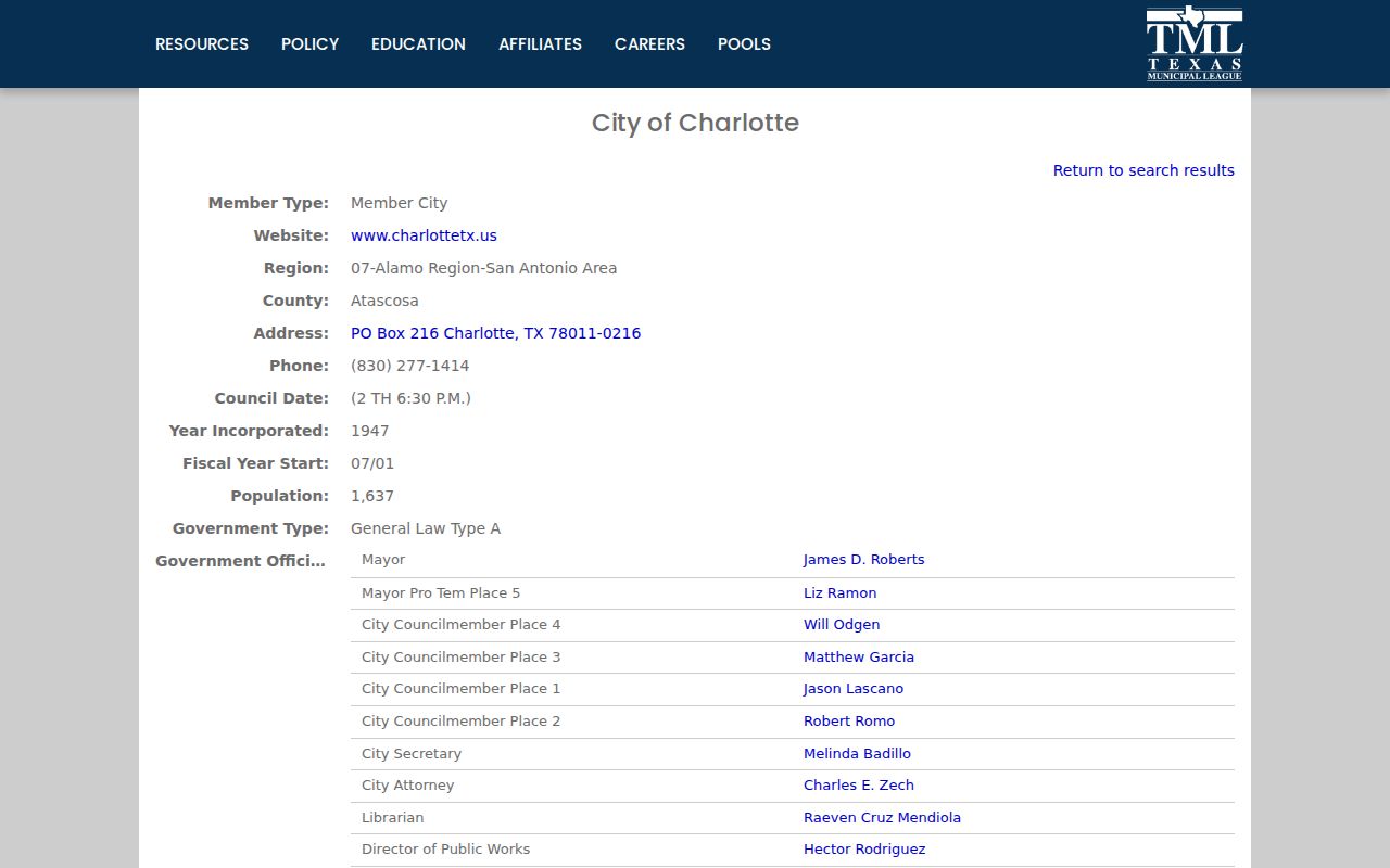 Atascosa County warrant records in Charlotte, official city directory entry