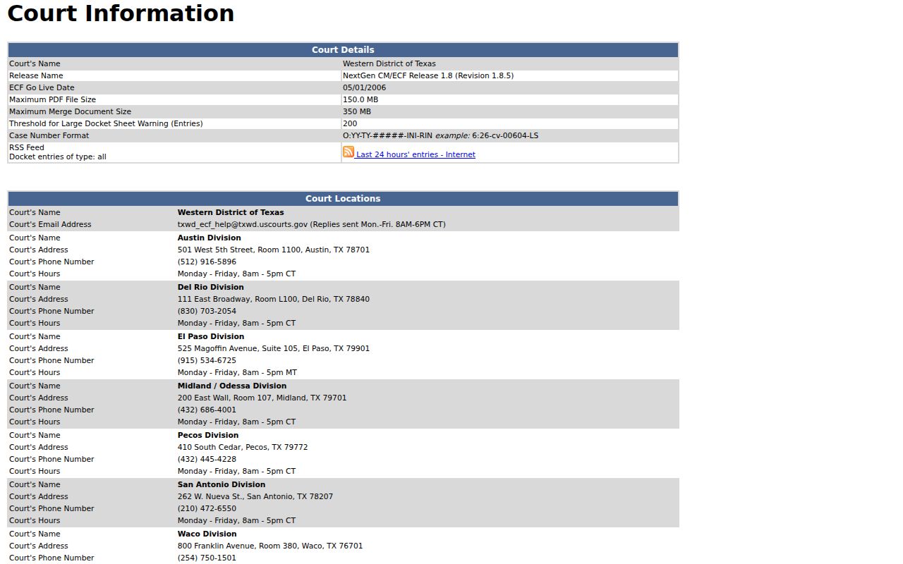 Atascosa County arrest warrant records, Western District of Texas contact
