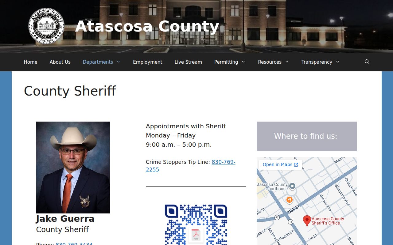 Atascosa County warrant records, sheriff contact page